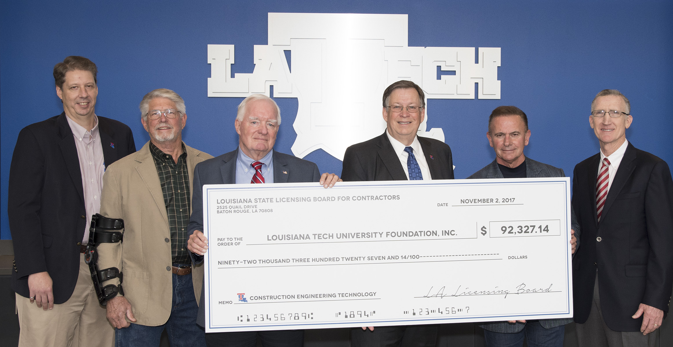 Louisiana State Licensing Board for Contractors donates $92,327.14. Louisiana State Licensing Board for Contractors check donation